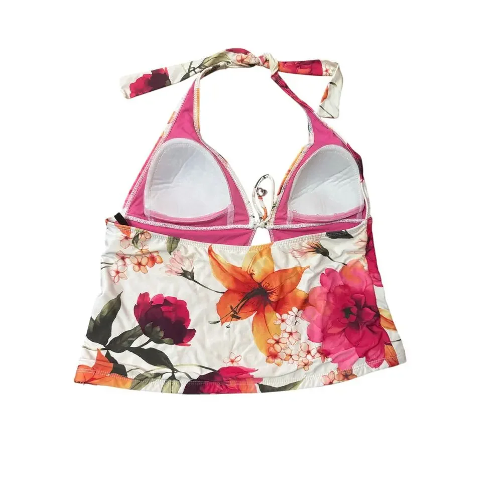 St. John Women’s Y2K Pink White Floral Swim Top Sz 12